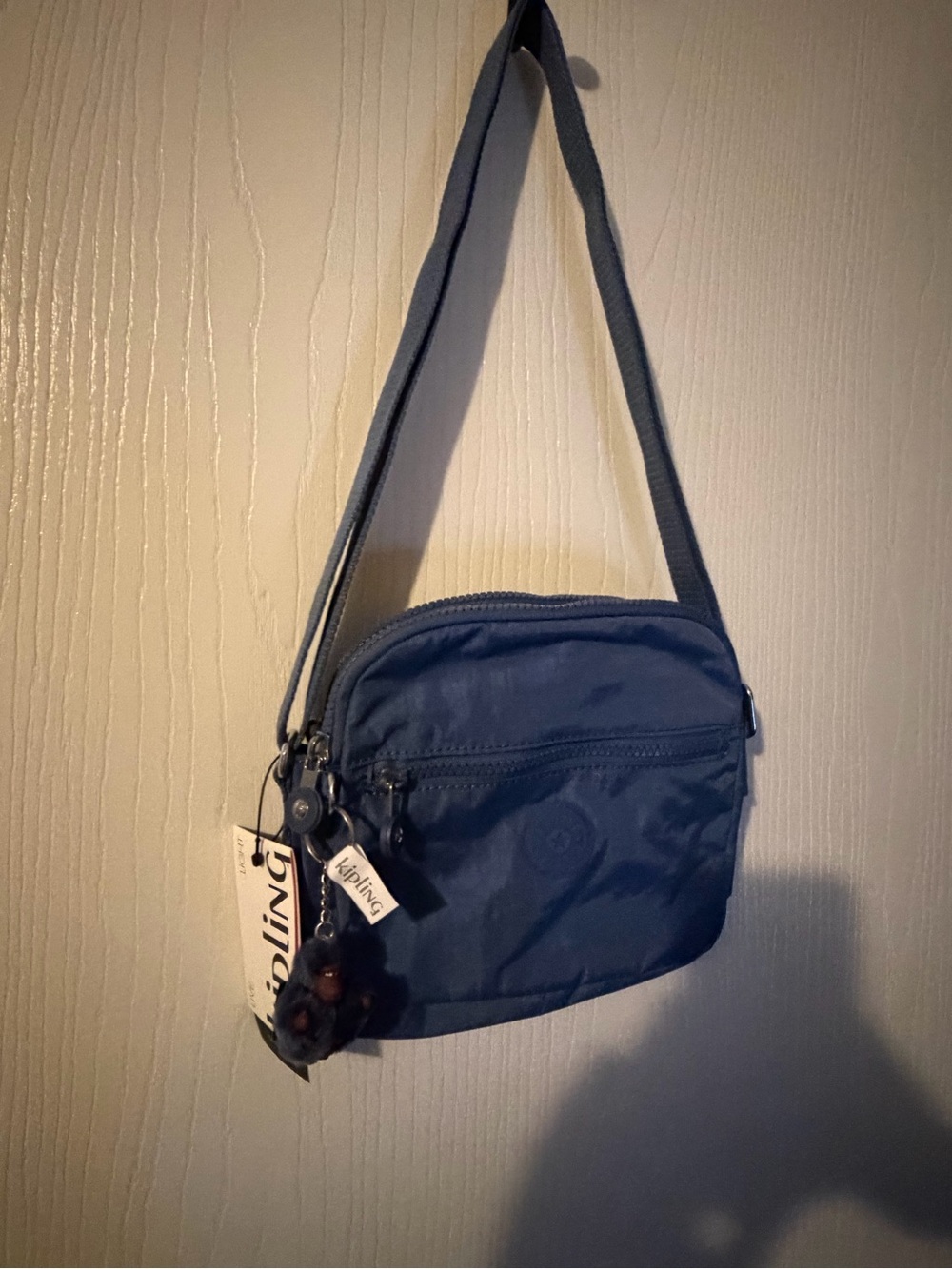 Kipling Keefe True Blue Tonal Compact Crossbody Bag with Monkey Charm - Picture 3 of 9